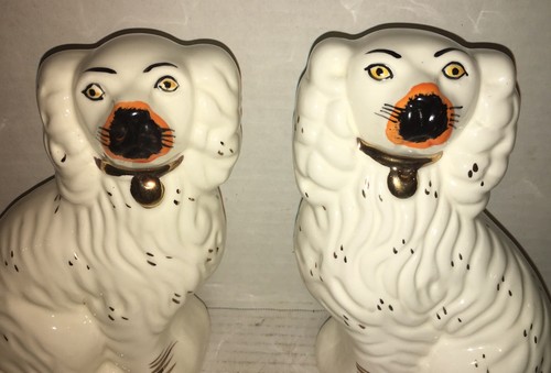 Pair of Staffordshire White & Gold Spaniel Dog Figurines