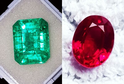 Loose Gemstone Natural Red Ruby & Green Emerald 8 to 10 Ct Certified LM122