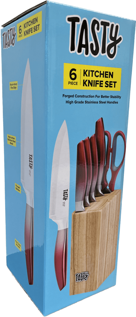 6 Piece Prep Knife Block Set, Cutlery Set with Stainless Steel Blades, Red