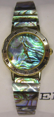 Women's LA EXPRESS Watch Abalone Dial Gold Tone ALL Abalone Shell Bracelet 24mm