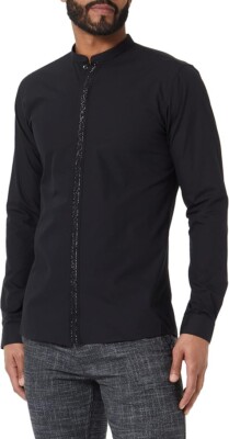 Hugo Boss Mens Tagged Enrique Black Casual Formal Shirt 15  Neck Slim Fit New