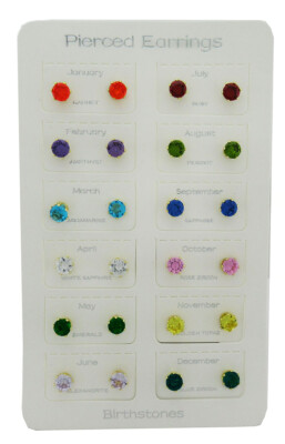 LAB GEMSTONES ASSORTED COLOR 12 Pcs PIERCED EARRINGS 14K YELLOW GOLD PLATED -NWT