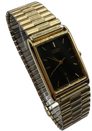 Citizen Tank Watch Rare Black Dial Gold Tone Case 6031