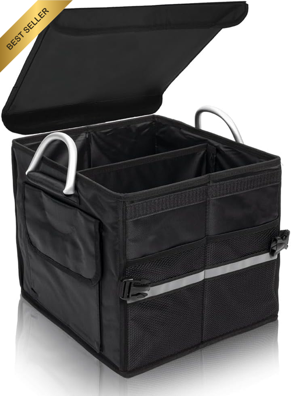 Small Trunk Organizer with Lid, for SUV Car Truck, Black 28L, Foldable Waterproo