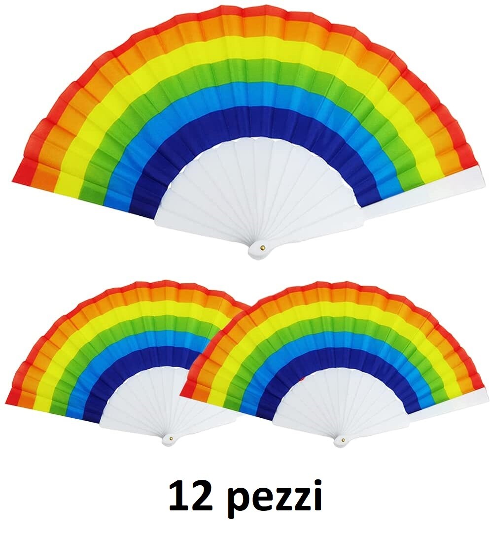 Set 12 Pezzi Ventaglio Arcobaleno Tessuto Feste Matrimonio Caldo Estate sus