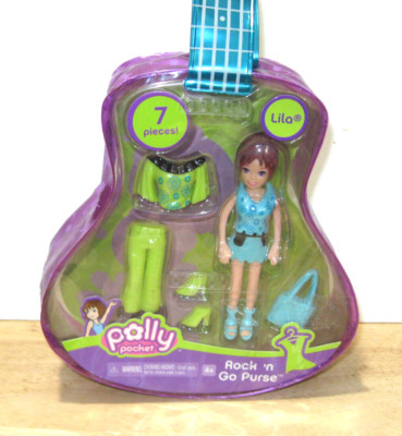 2006 Mattel ~ Polly Pocket ~ Rock 'n Go Purse w/ Lila ~ 7 pieces ~ NIP