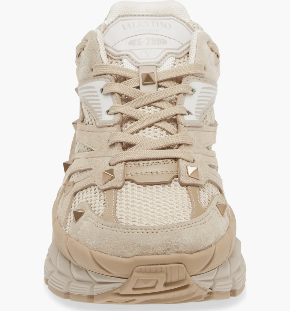 Pre-owned Valentino Garavani Ms-2960 Rockstud Men's Sneaker - Retail $1220 In Mxy-beige