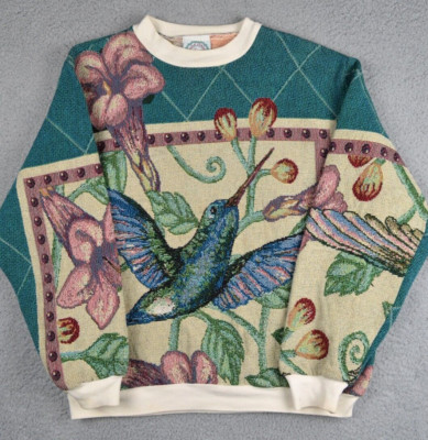 Vintage Sugar Street Weavers Womens O/S Hummingbird Tapestry AOP Floral Pullover