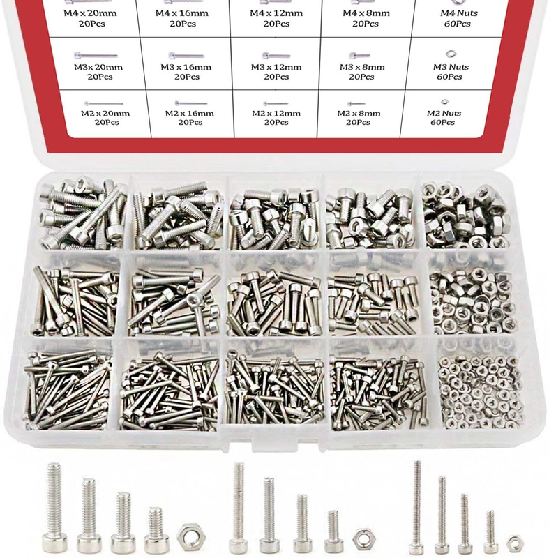 420pcs M2 3 4 304 Stainless Steel Hex Socket Head Cap Screws Nuts Assortment Kit