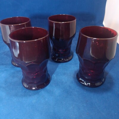 4 Vintage Anchor Hocking Ruby Red Viking Georgian Honeycomb Tumblers 5'' 12 oz