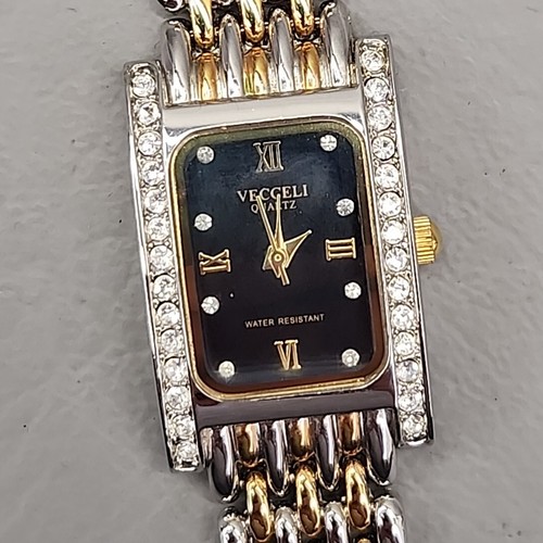 Vecceli Watch Women Gold Silver Bracelet Black Dial Quartz