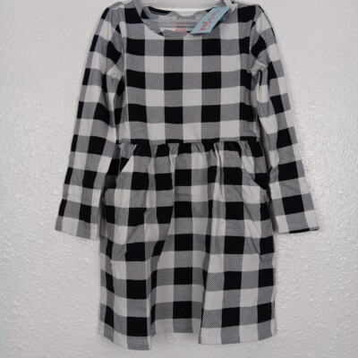 Cat & Jack Dress Girls XS 4-5 Black White Buffalo Plaid Long Sleeve