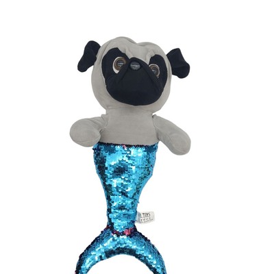 Fun Express Pug Dog Mermaid Sequin Plush  Stuffed Animal 17'' Bedtime Fun Toy