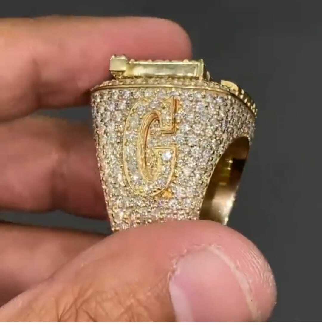 Pre-owned Online0369 Mens 1.2ct Round Cubic Zirconia Enamel Customized Word Ring Silver Free Stud