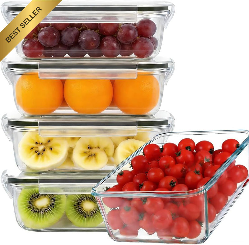 5 Pack 1040ML Glass Food Storage Containers with Lids,Meal Prep Bpa-Free Contain