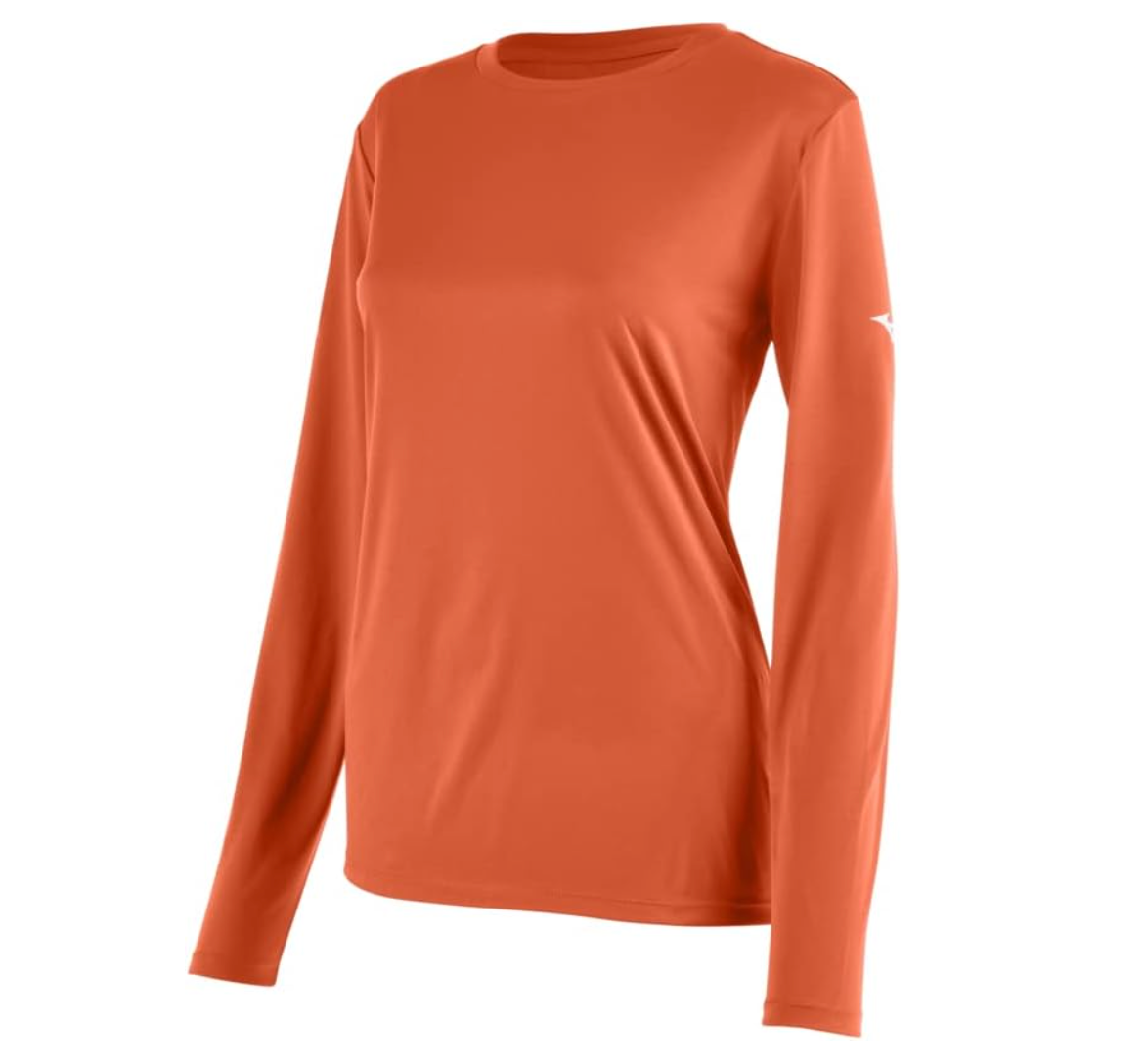 通販 Orange Tee Sleeve Long Nxt Women's Mizuno M eBay | Medium Clothing