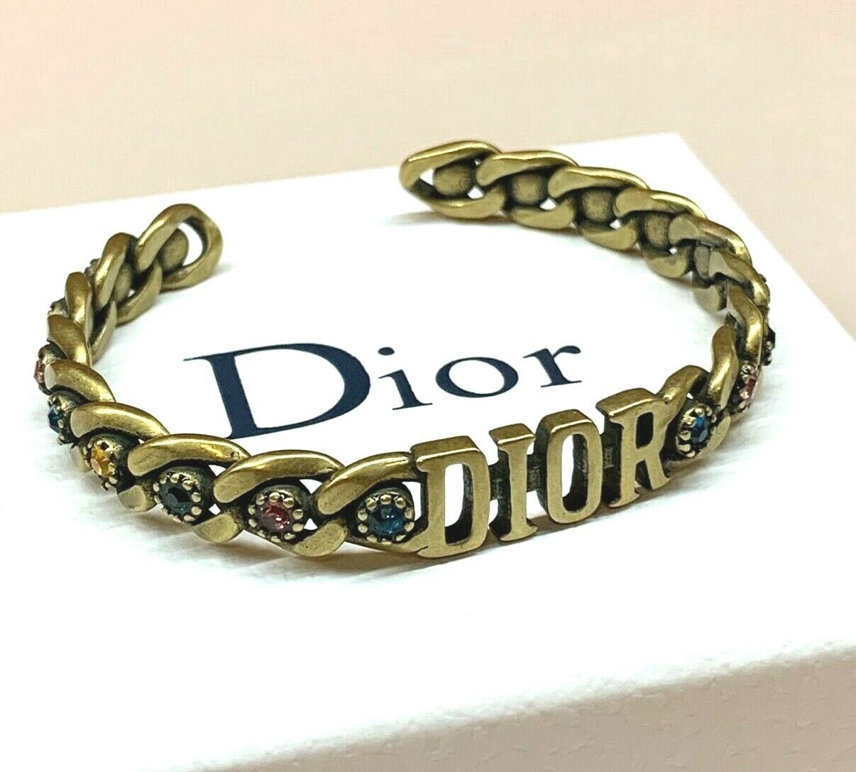 CHRISTIAN DIOR Cuff Bangle Bracelet Brass Tone CD Logo with CHRISTIAN DIOR Cuff Bangle Bracelet Brass Tone CD Logo with