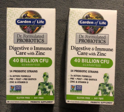 New Lot of 2 Boxes Garden of Life Probiotics Digestive & Immune w/ Zinc 2x30 60