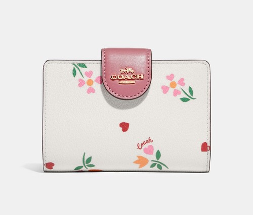 NWT Coach Medium Corner Zip Wallet With Heart Petal Print