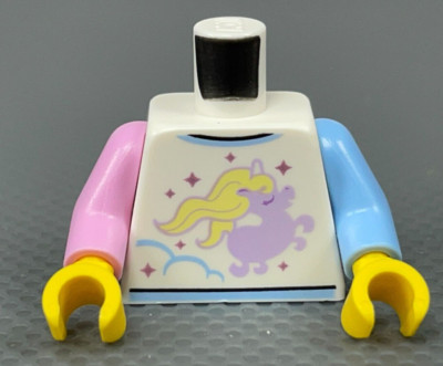 LEGO Minifigure Torso White Shirt Lavender Unicorn Yellow Hair Blue & Pink Arms