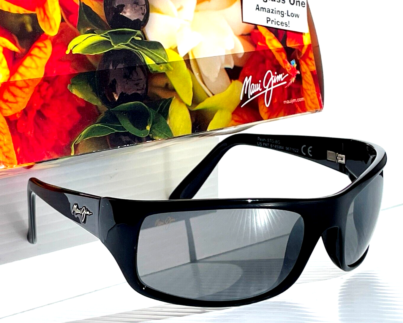 Pre-owned Maui Jim Peahi Gloss Black Polarized Grey Glass Lens Sunglass 202-02 In Gray