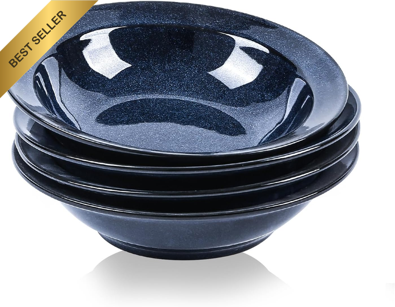 Wide Rim Soup Bowls - 27Oz Ceramic Pasta Plates Bowl Set of 4 for Gumbo Salad Sp