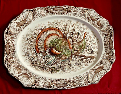 Vintage Johnson Brothers WILD TURKEYS 20'' Oval Serving Platter * Windsor Turkey