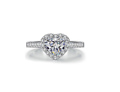 Silver Love Heart Pave Cubic Zirconia Promise Engagement Adjustable Ring #22