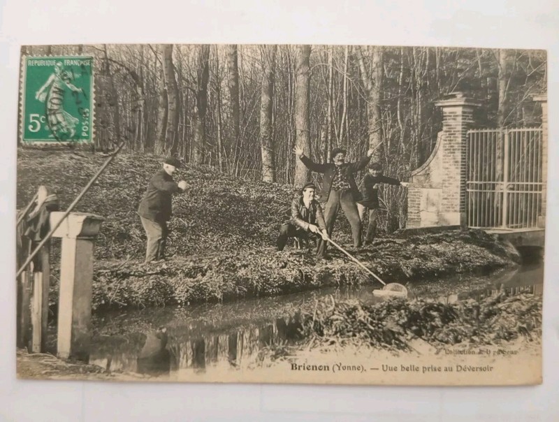 Cpa, Brienon (89), PÃªCheurs, Belle Prise Au DÃ©Versoir 1913
