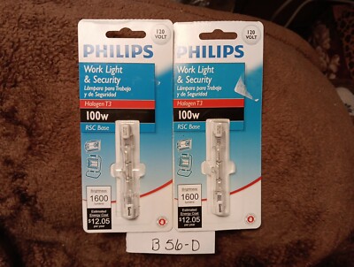 2 Philips T3 100W Work Light Bulbs RSC Base