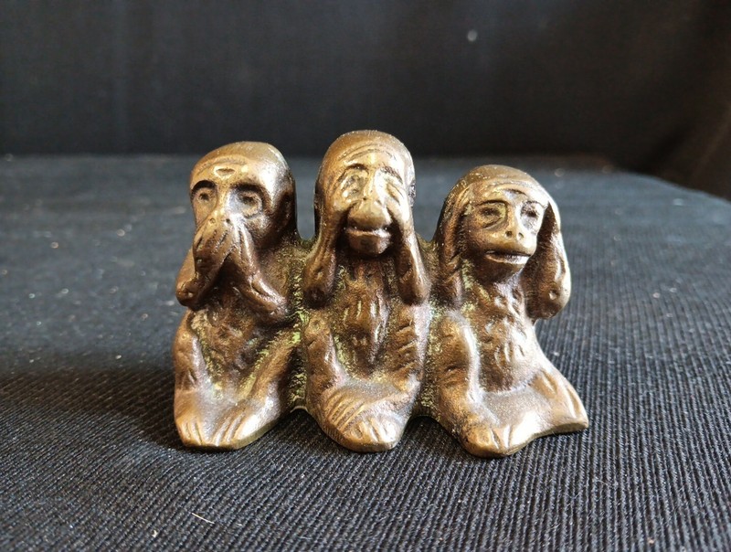 Statuette En Bronze Les 3 Singes Ne Rien Dire, Rien Entendre, Rien Voir L 8.5cm