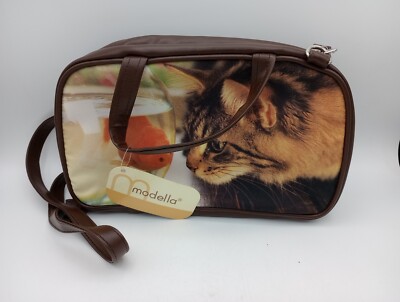 Vtg Modella Make Up Cat And Goldfish Storage Travel Cosmetic Zipper Bag New 