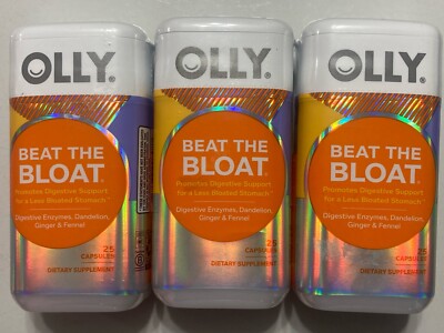 Olly Beat The Bloat Enzymes Dandelion Ginger Fennel 25 Ct Exp 10/25 11/25 3pack