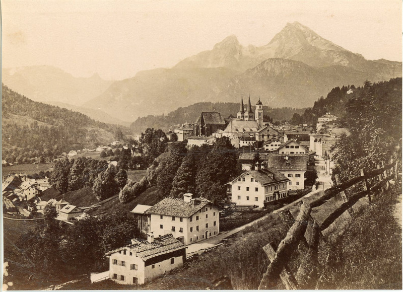 Germany, Watzmann, Overlooking The Town Of Berchtesgaden  Vintage Albumen Print.