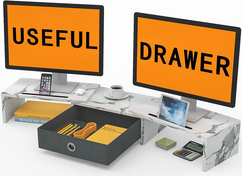 Dual Monitor Stand Riser with Drawer-Monitor Stand Riser for 2 Monitors, Adjusta