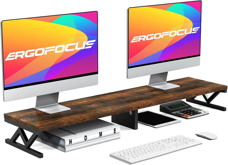 Dual Monitor Stand Riser, Large Wood Monitor Riser for 2 Monitors, Monitor Lift