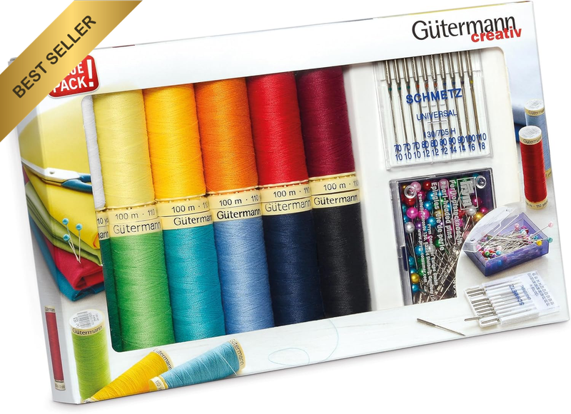 GUTERMANN Sew-All 100MT Thread Set with 12 REELS, 10 Sewing Machine Needles and