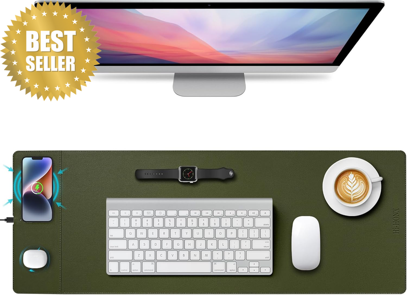 Wireless Charging Mouse Pad, 15W Fast Charge Magnetic Charger Desk Pad, Large Of