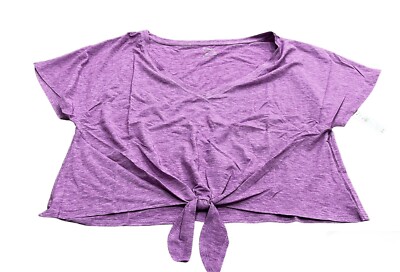 GapFit Breathe Crop Tie-Front V-Neck T-Shirt, Size Large, Pink Purple