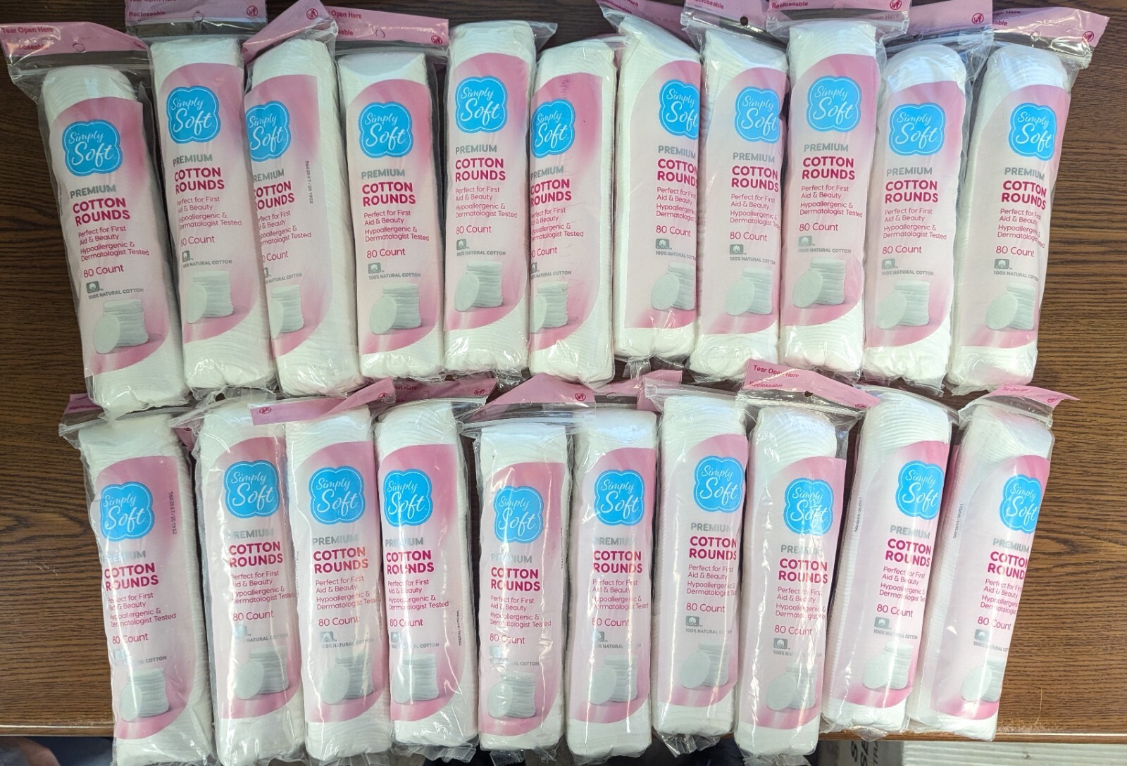 LOT OF 21 SIMPLY SOFT 80 COUNT PREMIUM COTTON ROUNDS - 1680 COTTON ROUNDS TOTAL