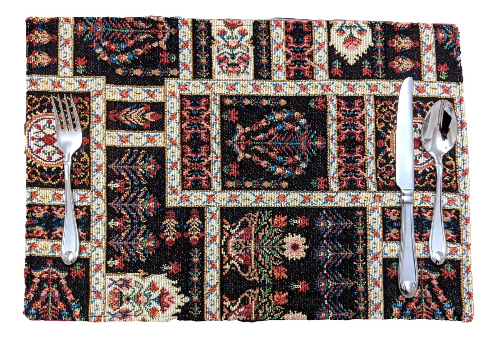 DaDa Bedding Set of 4 Dark Noir Cottage Mughal Floral Table Tapestry Placemats 