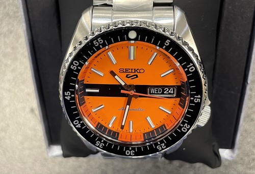 Pre-owned Seiko 5 Automatic Orange Dial Steel Bracelet Limited Edition Watch Srpk11 Japan