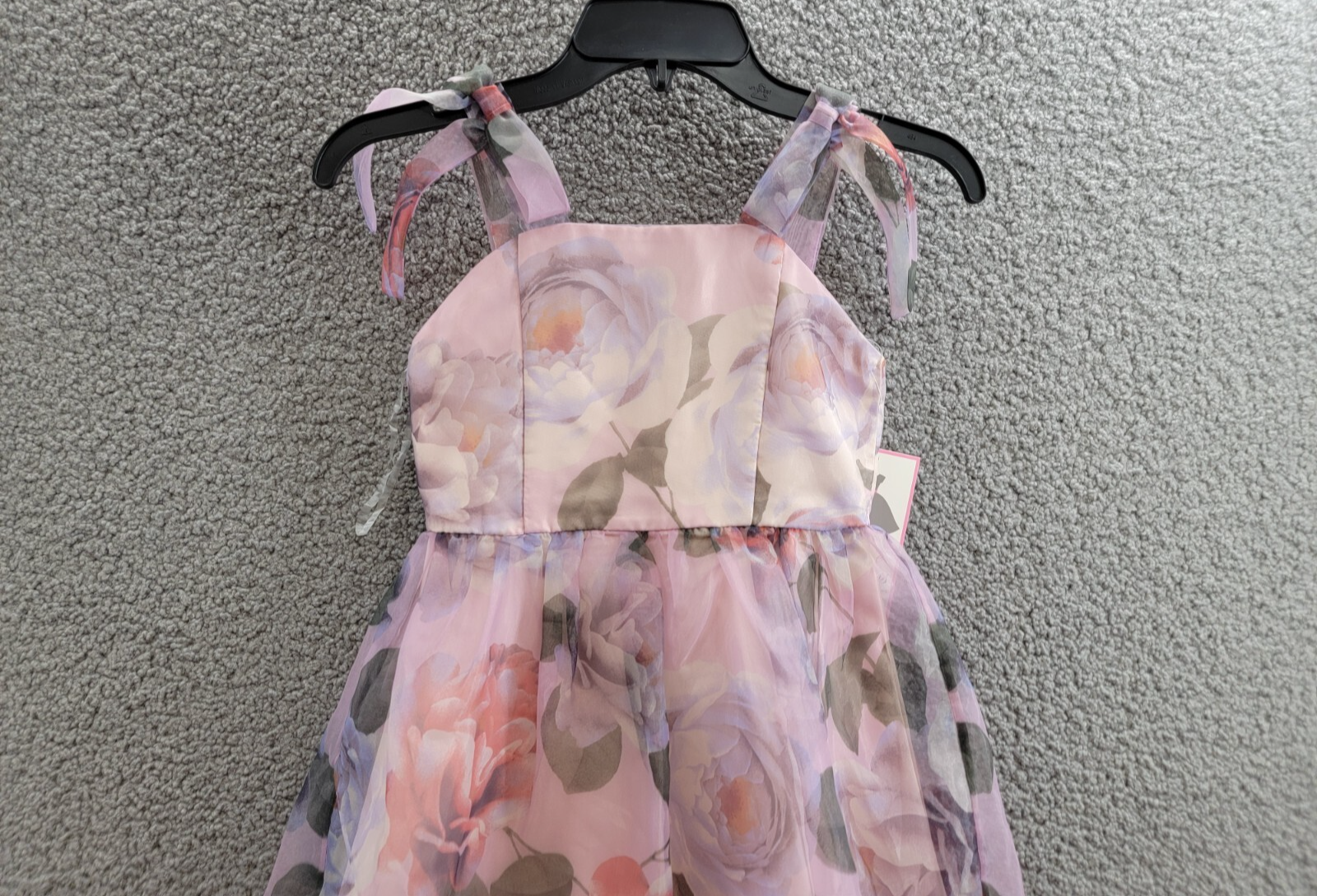 Rare Editions Floral-Print Organza Maxi Dress Big Girls 7 Lavender Zip Closure - Picture 3 of 15