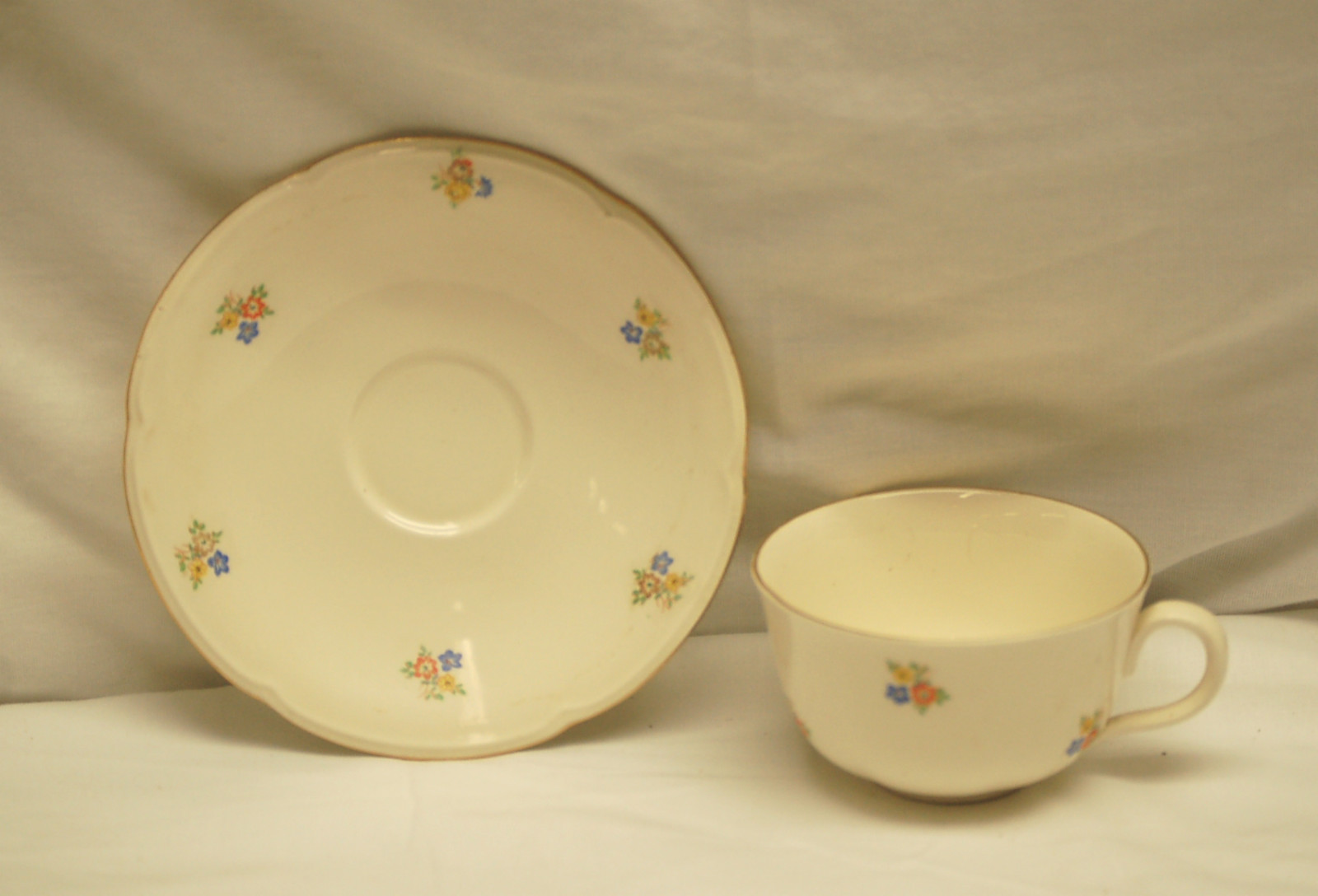 Old Vintage Cup & Saucer Set w Flower Pattern Design & Gold Trim Denmark