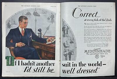 1928 Middishade Blue Suits Stick Telephone Pocket Watch Vintage 2-Page Print Ad