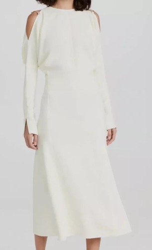 Pre-owned Victoria Beckham White Cream Cold Shoulder Dolman Sleeve Midi Dress Sz 4us $1390