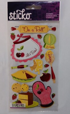  Stickers Sticko Let's Bake Cake Apron Rolling Pin Pie Spoon Waitress Bakery