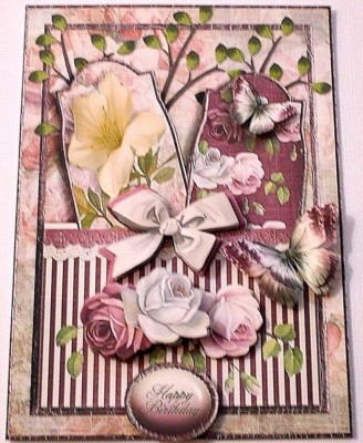 Handmade Greeting Card 3D All Occasion Vintage Style With Roses & Butterflies