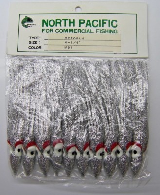 4-1/4'' Octopus Squid North Pacific Saltwater Trolling Lure Skirt Glow 10 Pack