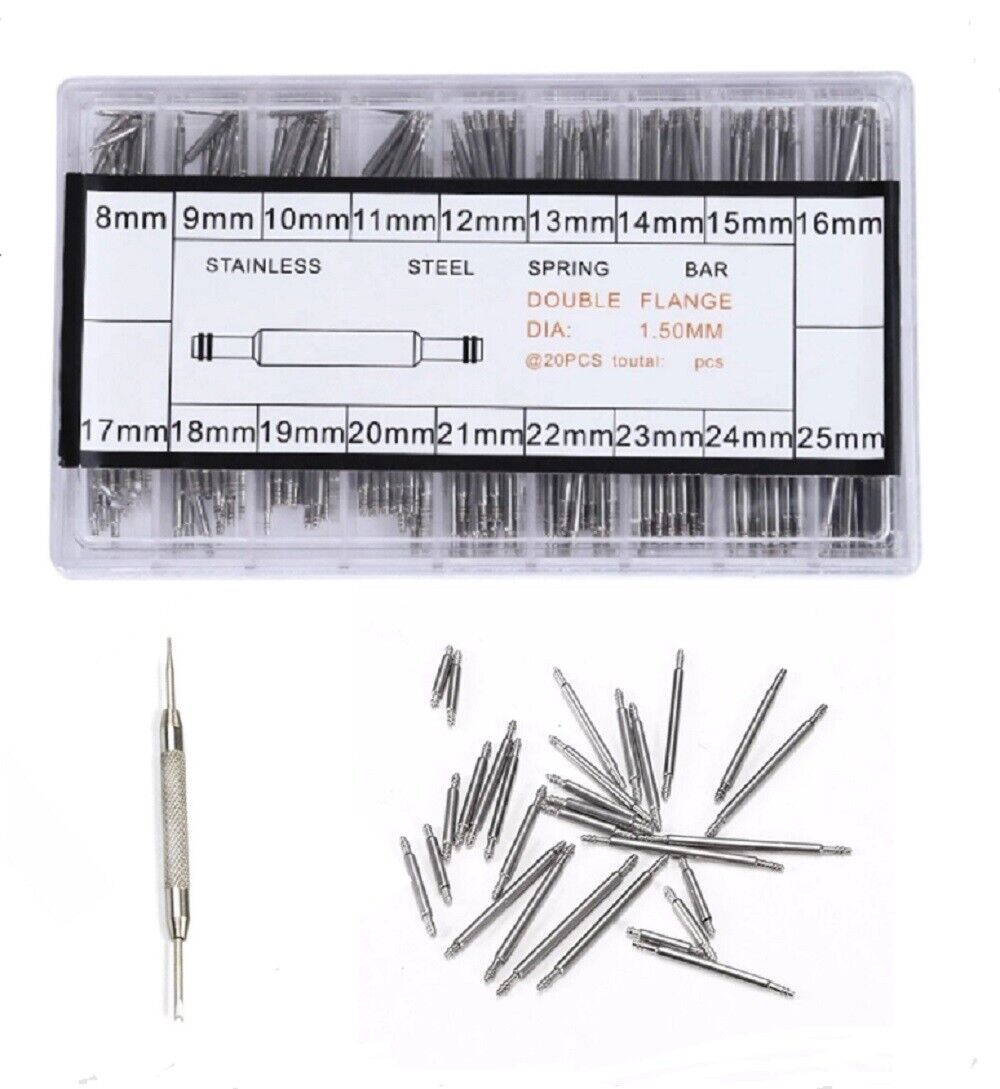 360 Watchmaker Watch Band Spring Bars Strap Link Pins +Remover Steel Repair Kit